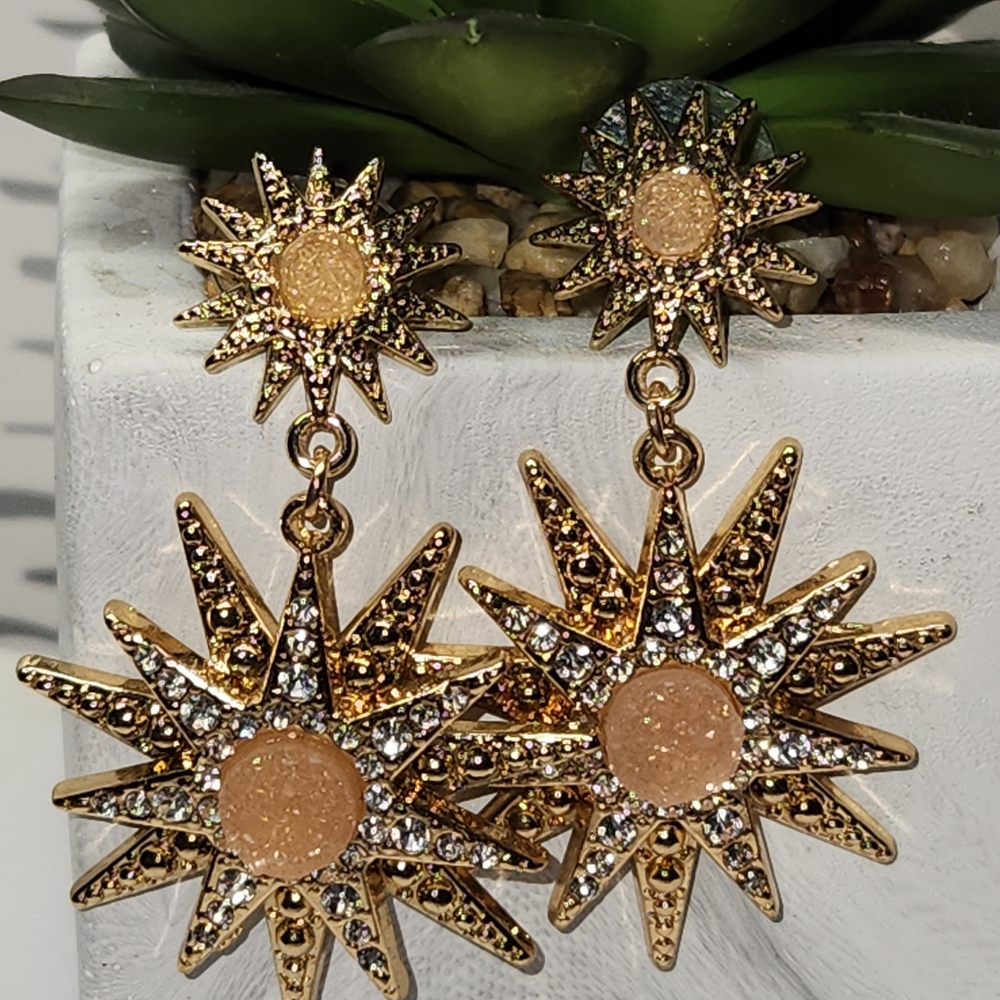 #2442, SIGNED SUGARFIX  RHINESTONES EARRINGS, GOLD TONE 2"IN
